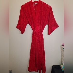 MORGAN TAYLOR Elegant Red Lace Full Length Robe
